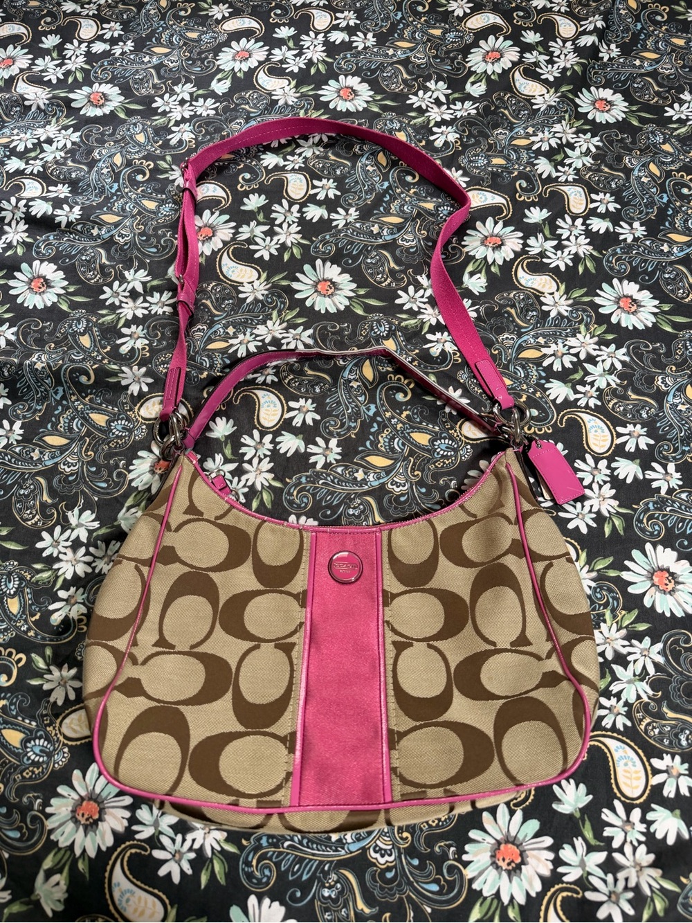 COACH Signature Stripe Convertible Hobo Bag with Shoulder Strap